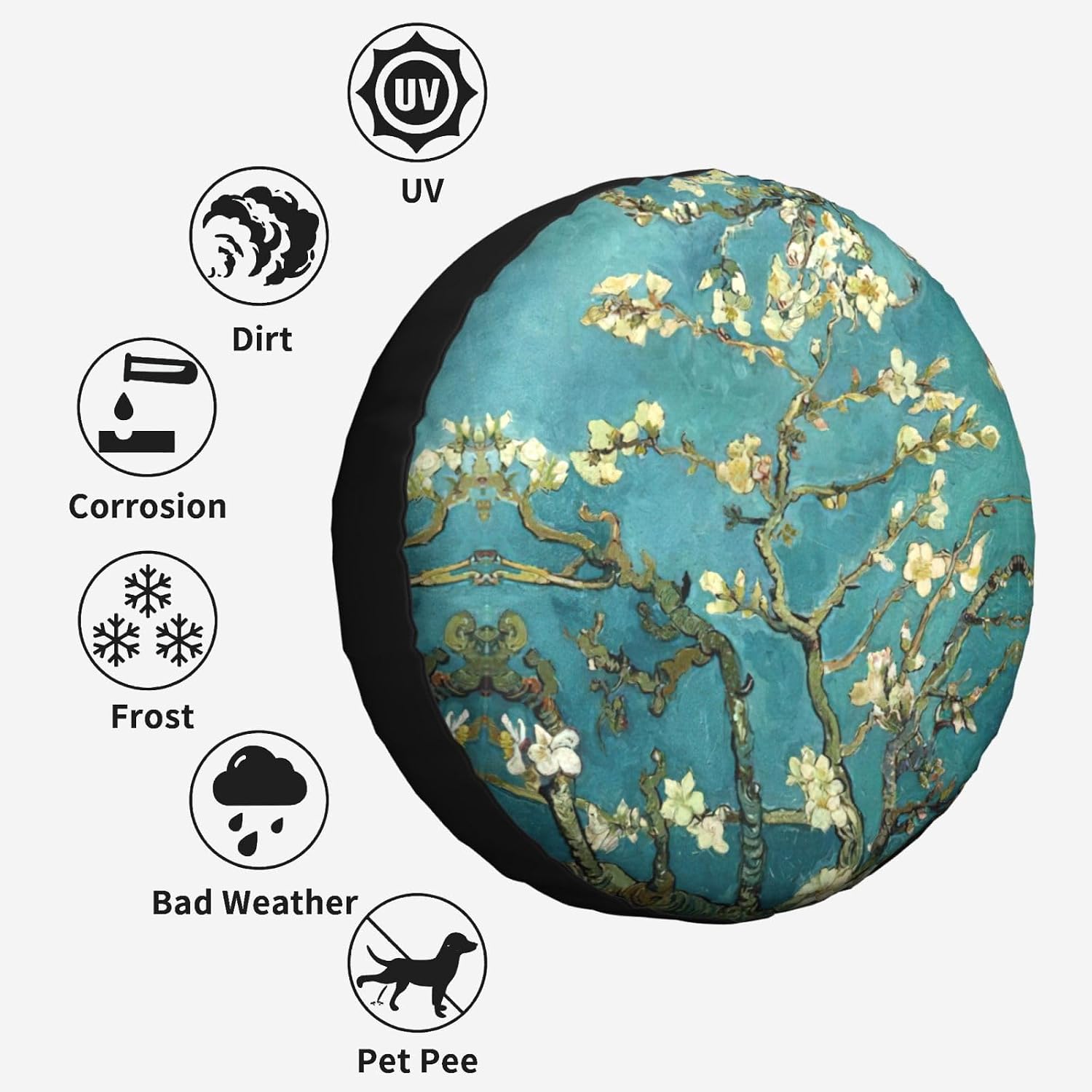 Painting Almond Blossoms Print Tire Cover Universal Spare Wheel for Trailer Rv SUV Truck Camper Travel Accessories