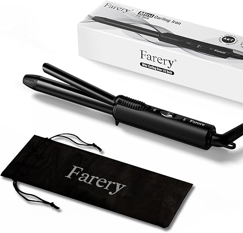 FARERY Rizador de viaje de doble voltaje, mini rizador para cabello corto con barril de 12 pulgada, mini rizador de pelo de cerámica con queratina y