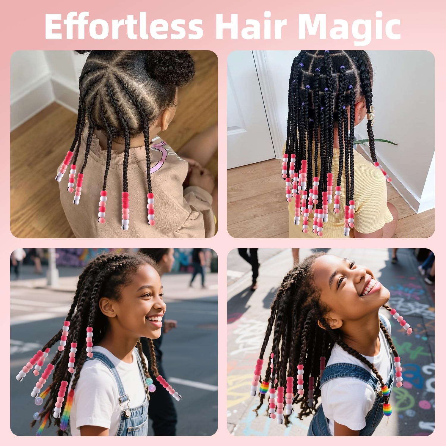 150Pcs 10mm Small Silicone Beads for Hair Braids, Soft Jellyish Pony Hair Beads with 5mm Hole + 50 Rubber Bands and 1 Beader for Braiding, DIY Bracelets Necklaces Crafts (Pink) - Image 4