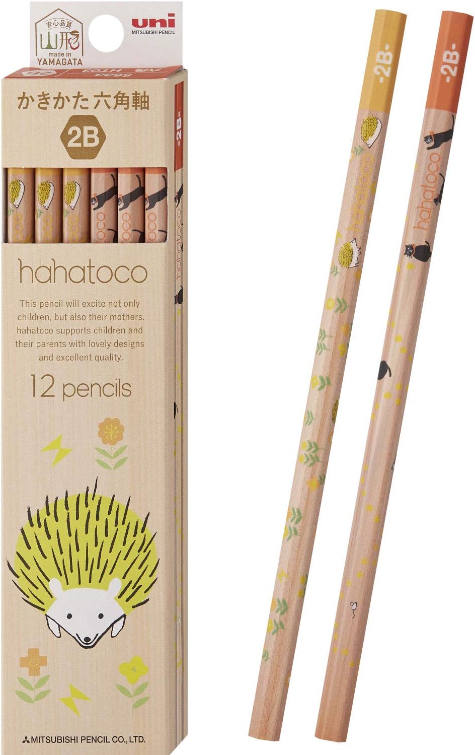 三菱鉛筆 Mitsubishi Pencil Hahatoko HT03 2B Hahatoko Hedgehog & Cat 1 Dozen K56332B