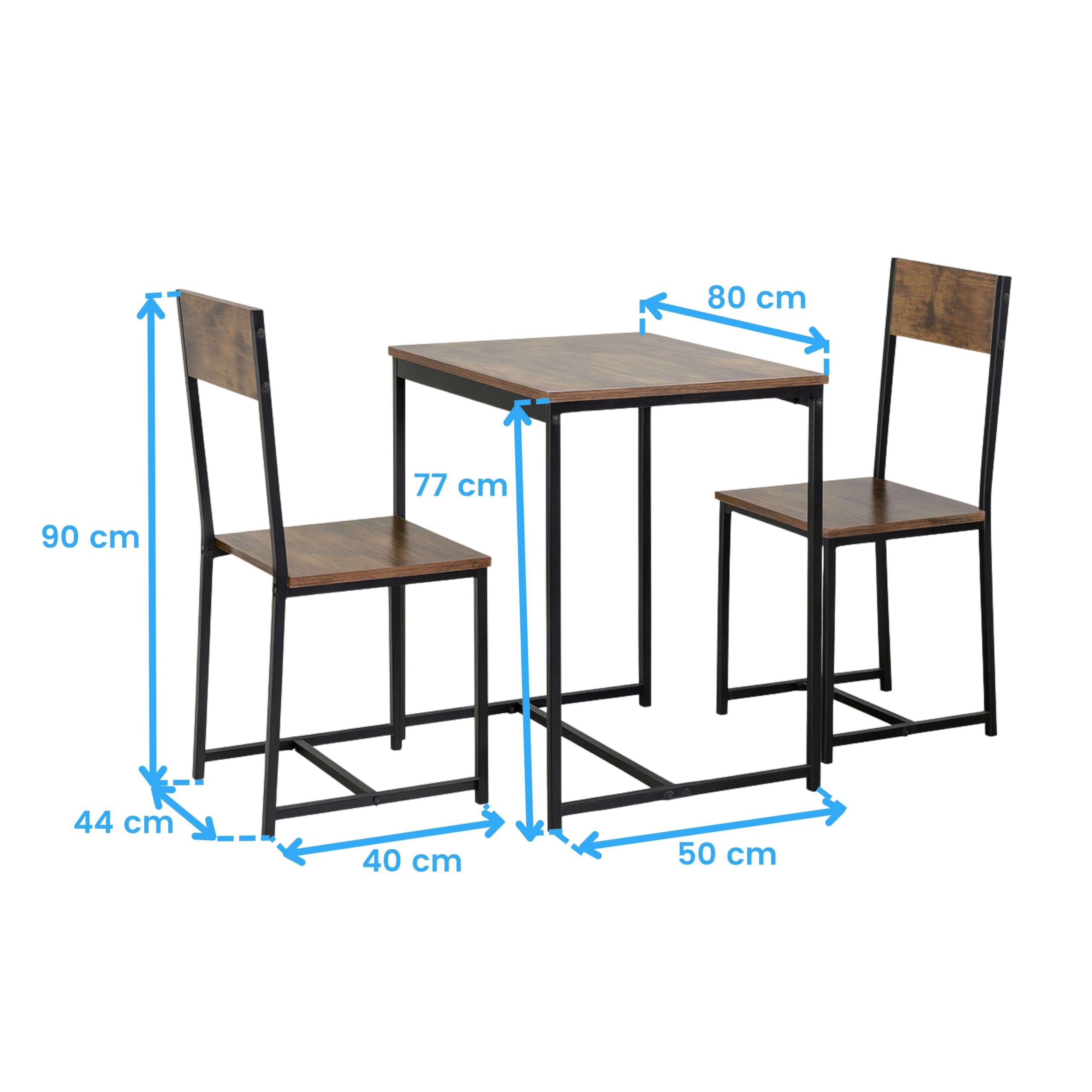Miroytengo Juego de Mesa Fija con 2 Sillas, Pack Mesa + 2 Sillas, Muebles de Cocina Jess Roble Cambrian y Negro 80x77x50 cm