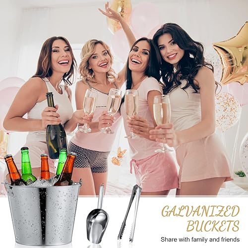 Miniatura 4 de Zopeal 24 cubos de cerveza galvanizados con asa, cubos de hielo de metal con palas y pinzas para beber cerveza, verano, piscina, fiesta, boda, mesa,