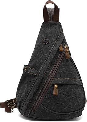 FANDARE Retro Sling Bag Canvas Crossbody Shoulder Backpack Men Chest Bag Women Casual Daypacks fit 7.9 inch tablet Rucksack for Outdoor Cycling Hiking Travel Indoor Activities Black A