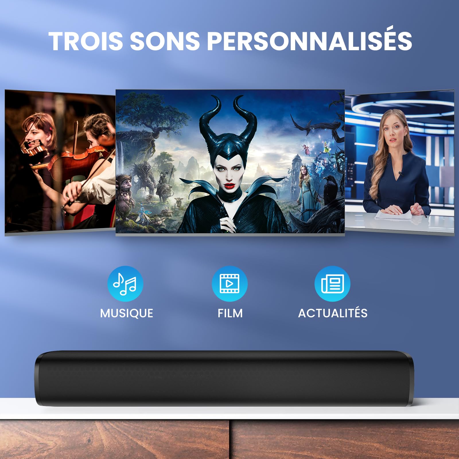 Barre de Son pour TV, Bluetooth 5.3 56W Soundbar, 17'' Small Haut-Parleur de Téléviseur avec Q-Modes, Arc/Opt/AUX connexions, Barres de Son Home Cinéma pour PC/Jeux vidéo/projecteurs