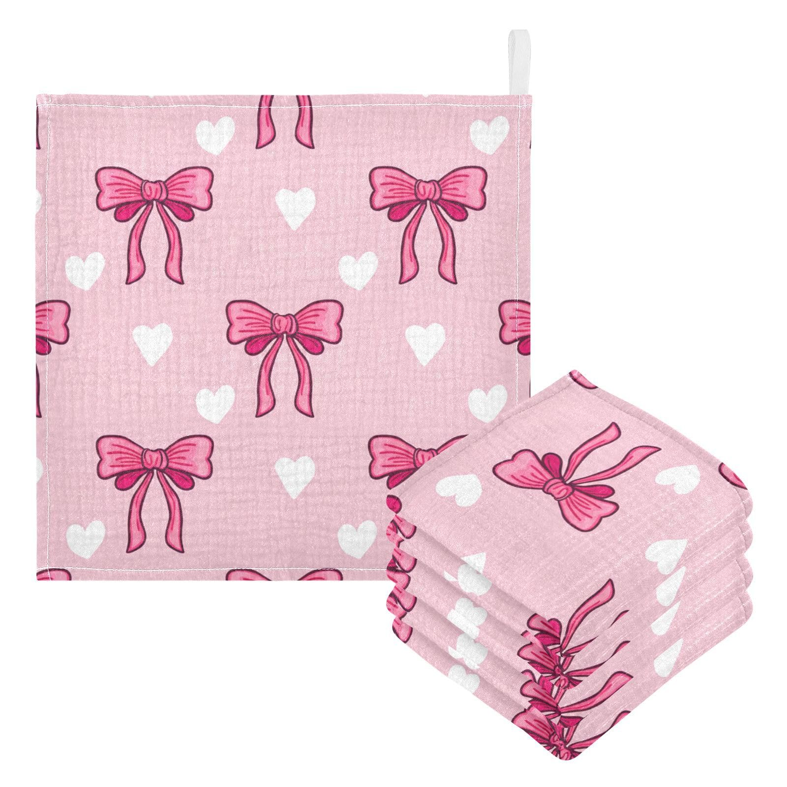 Nander 3Pack Baby Muslin Washcloths Cute Pink Bows Soft Face Cloths for Newborn Absorbent Bath Wash Cloths Wipes
