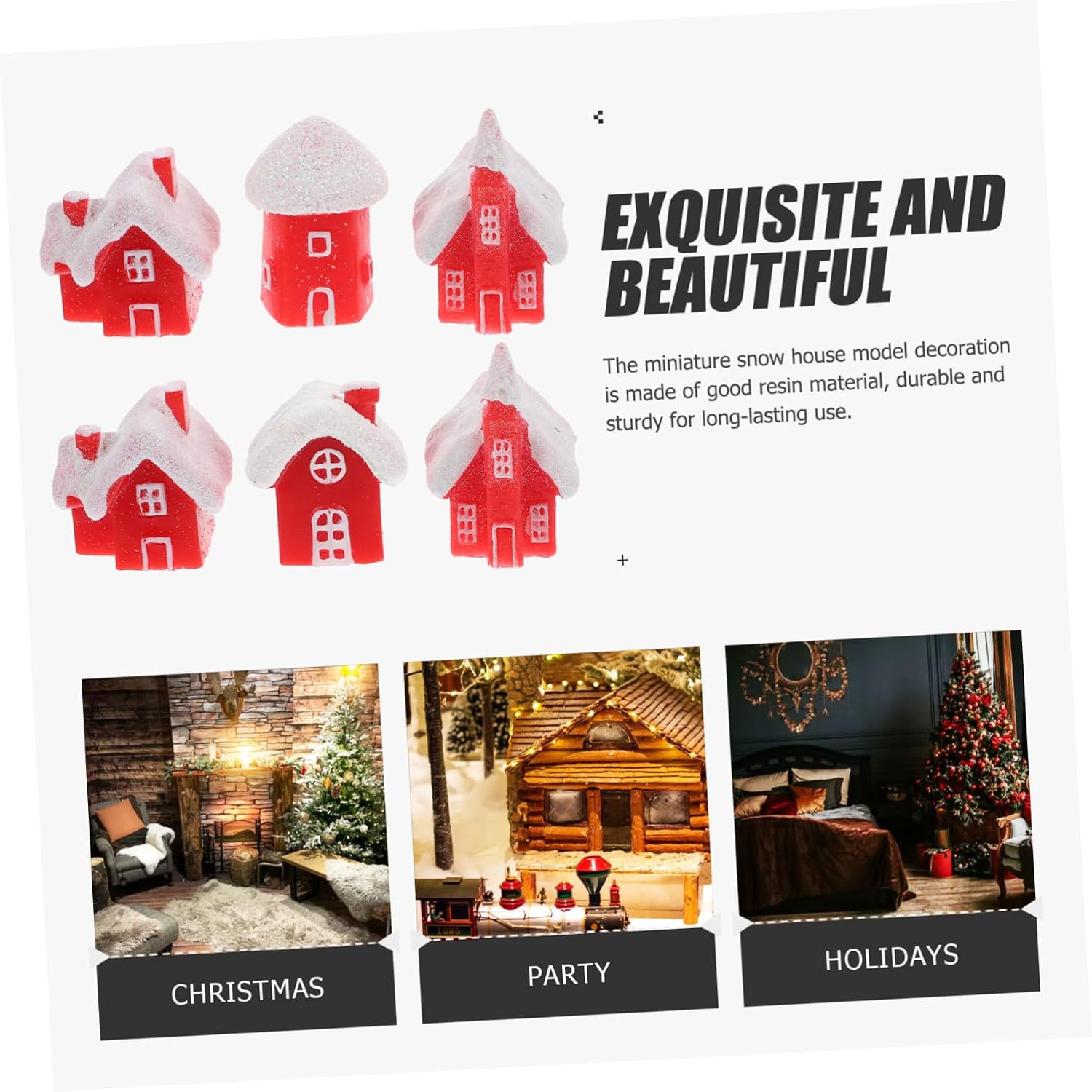 6pcs Resin Snow House Christmas Decorations for Mantel DIY Red