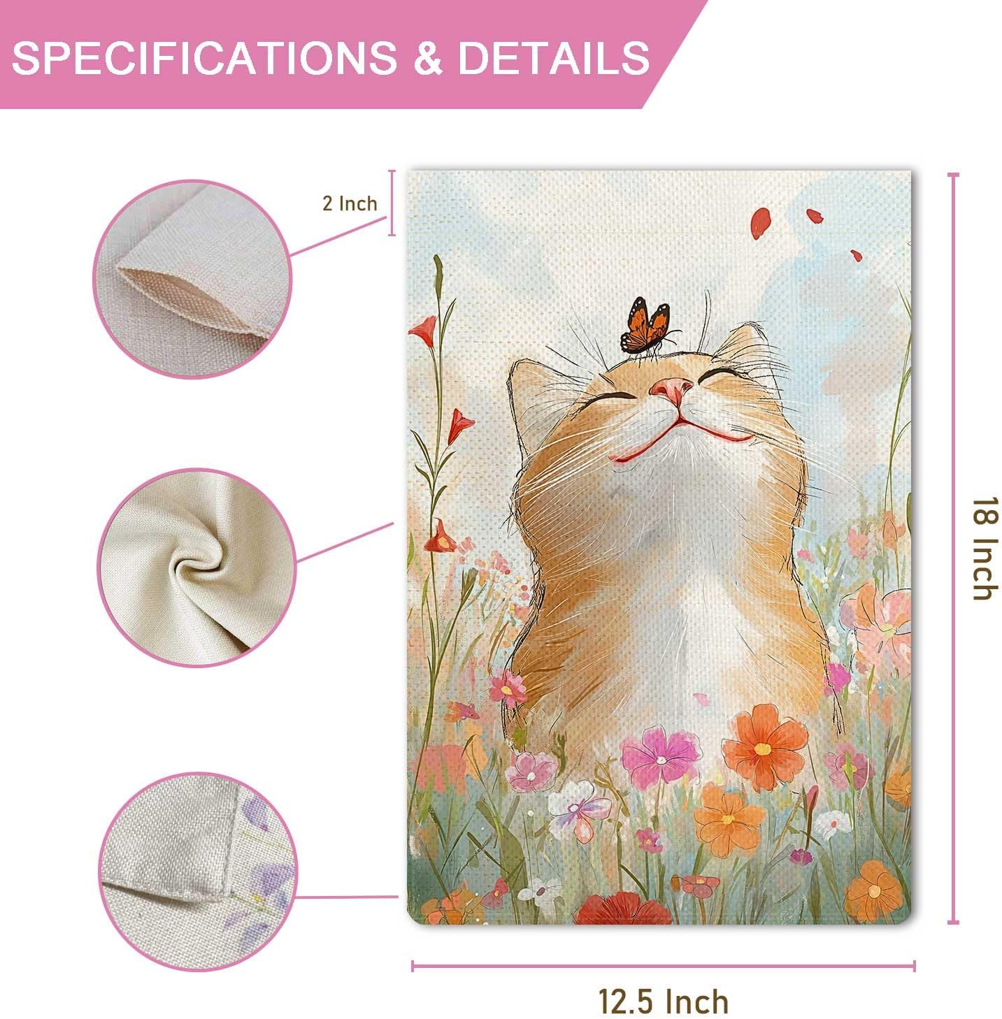 Spring Cute Cat with Butterfly Garden Flag Spring Summer Floral Flower Small Flag for Outside Burlap Double Sided Farmland Welcome Yard Lawn Winter Decor 12.5x18" - Image 5