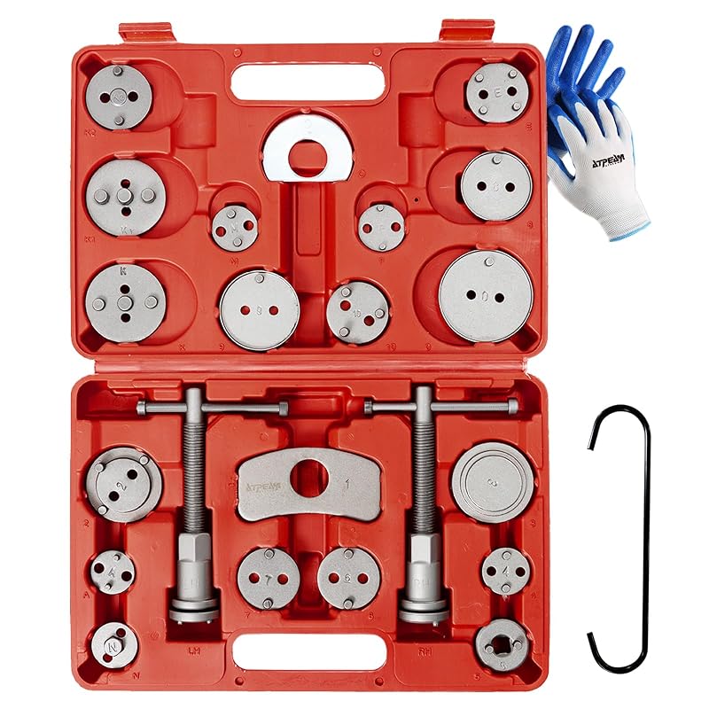 Kit de Recuo e Compressão de Pinça de Freio ATPEAM com 18 Adaptadores, Estojo Vermelho