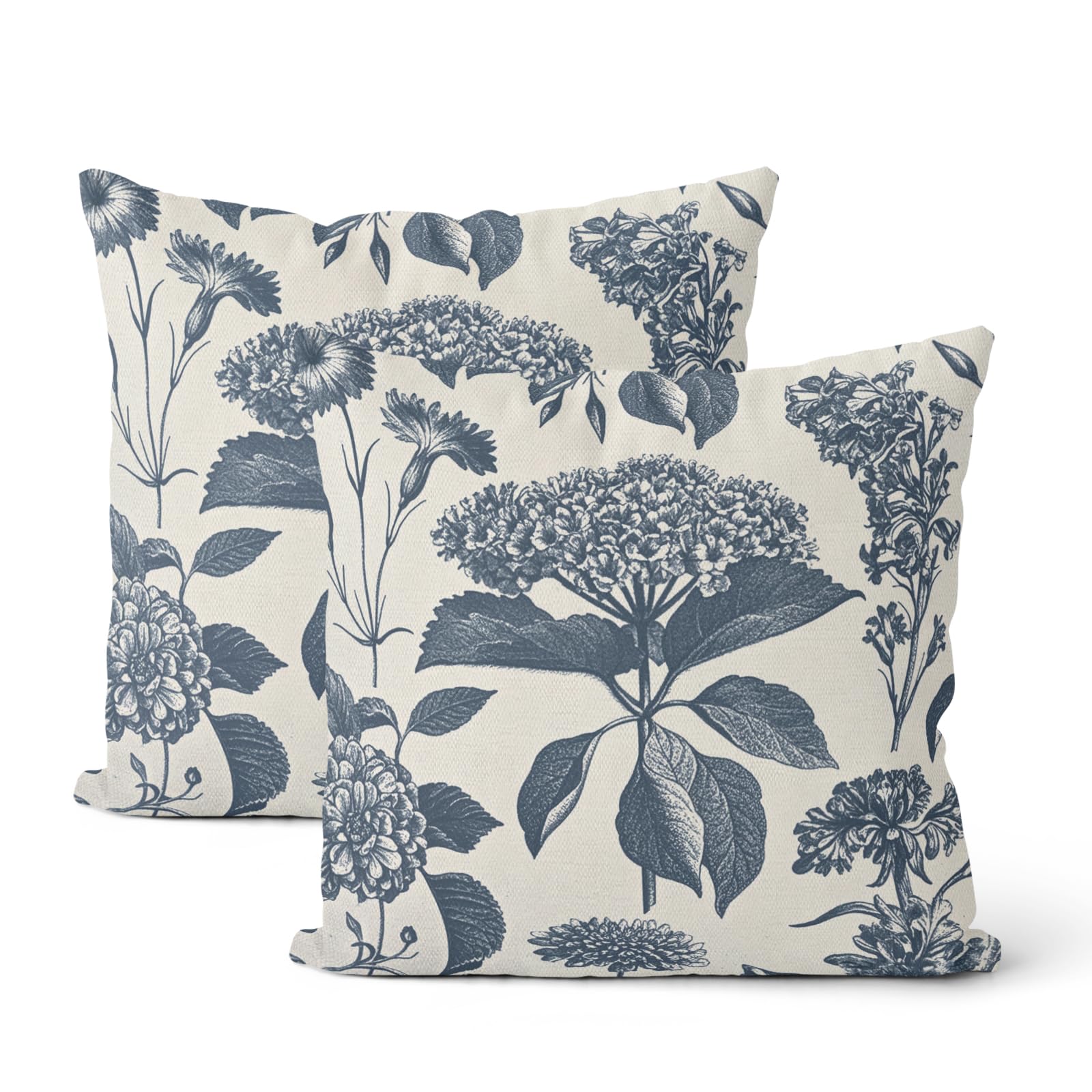DAFENA Navy Blue Pillow Covers 18x18 Inch 2 Pcs Boho Vintage Floral Decor Throw Pillows Hydrangea Flower Seasonal Outdoor Farmhouse Neutral Accent