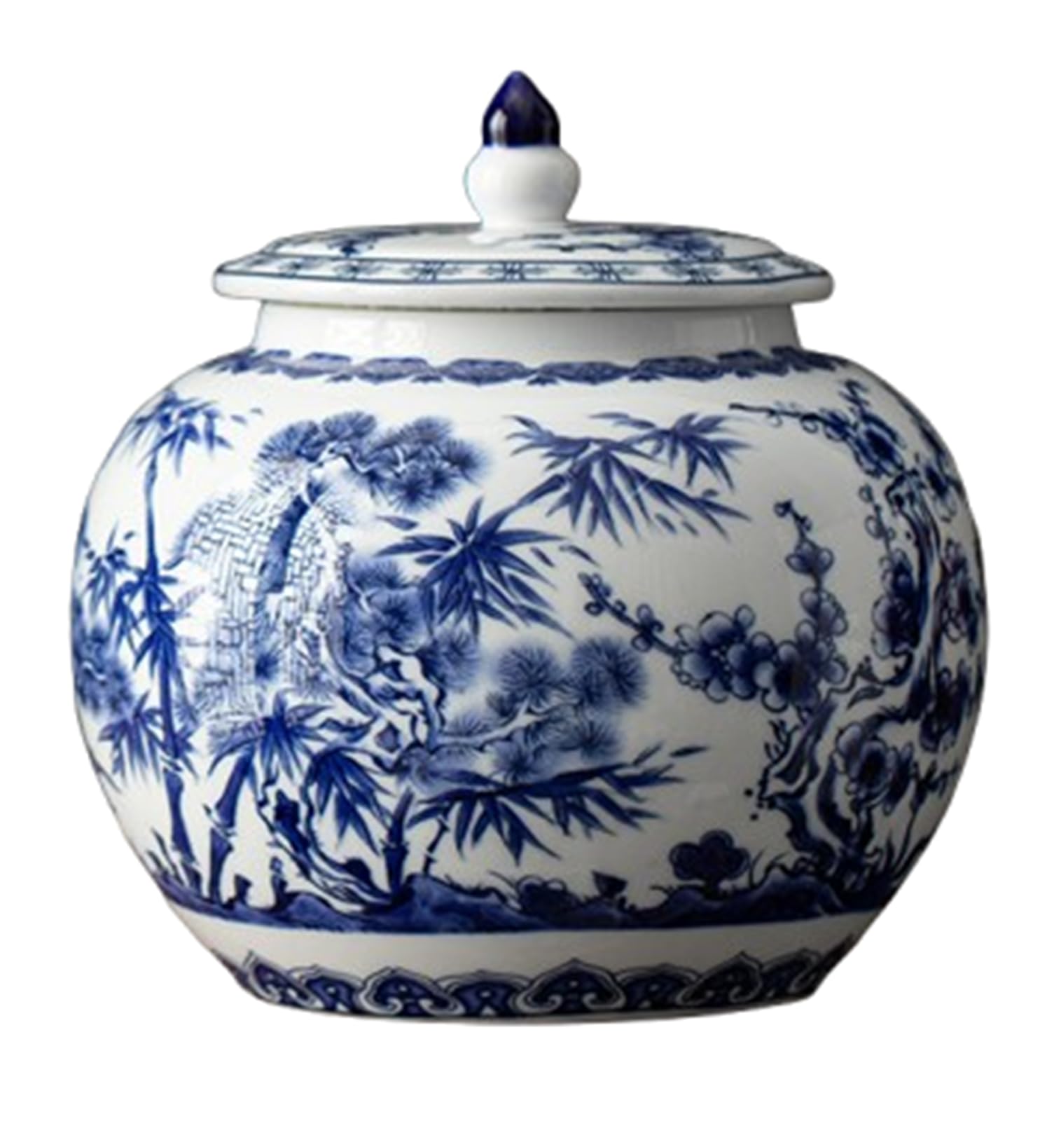 NHDVDVAV Blue and White Ceramic Ginger Jar With Twist Lid,Traditional Chinoiserie Decorative Storage Vase for Home Decor,Tea Canister,B