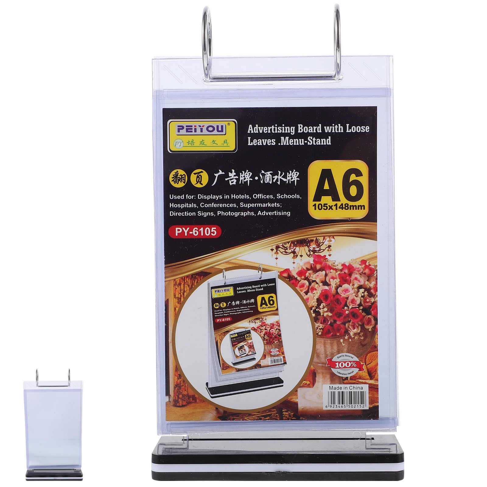 VILLCASE Flip Menu Display Stand A6 Size Clear Acrylic Tabletop Holder with 6 Pages Sleeves for Restaurants Bars Shops and Catering Services