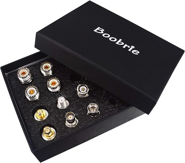 BOOBRIE 10pcs UHF Female RF Connector Kit with Box Case UHF Female SO239 to UHF/SMA/BNC/N-Type/F-Type Connector UHF Female SO239 Connector for PL259 SDR Antenna Ham Radio Wireless LAN Devices CCTV