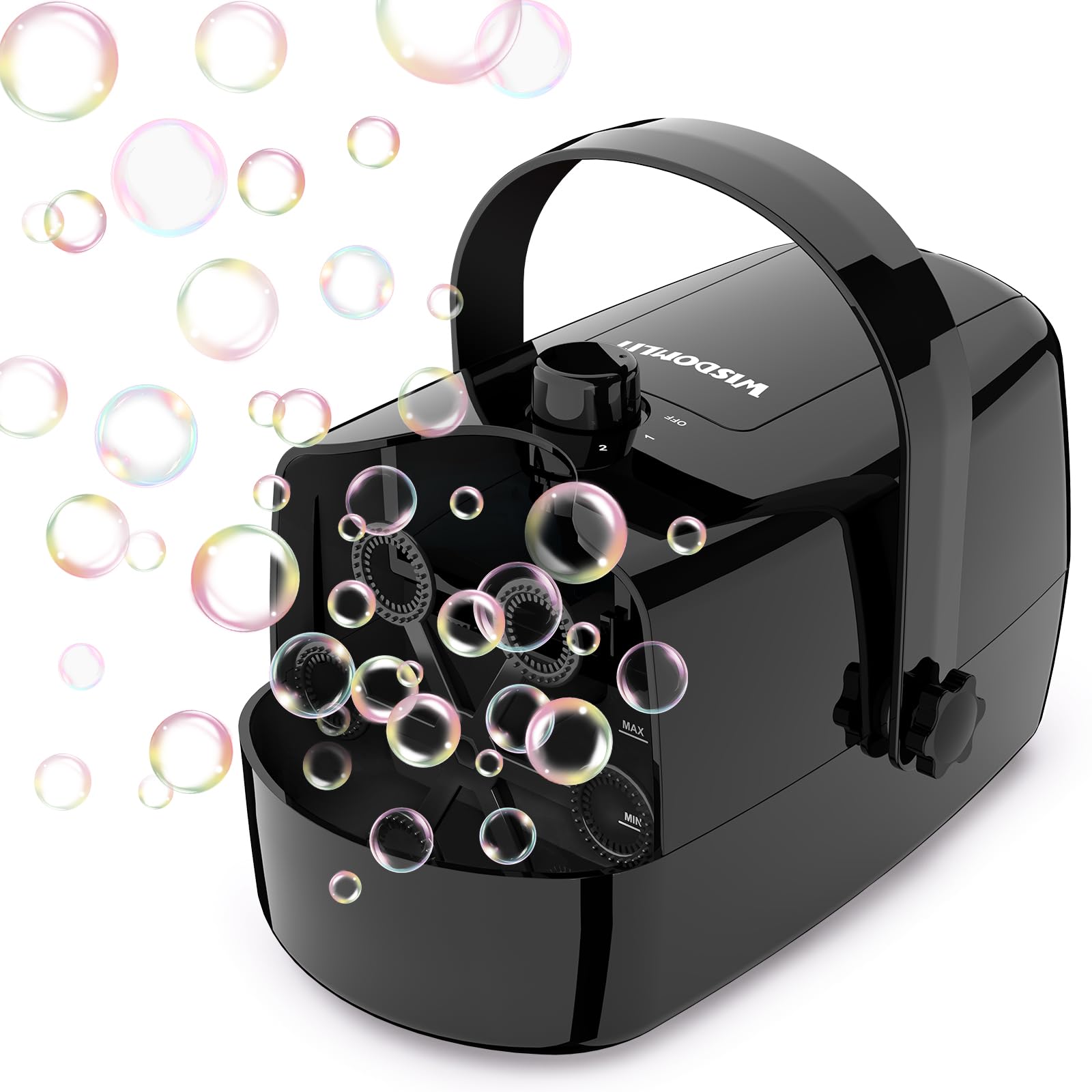 Wisdomlit Bubble Machine, 3-in-1 Bubble Maker, Automatic Bubble Blower with 3 Bubble Wands, 8000+ Colorful Bubbles for Kids Toddlers, Operated by