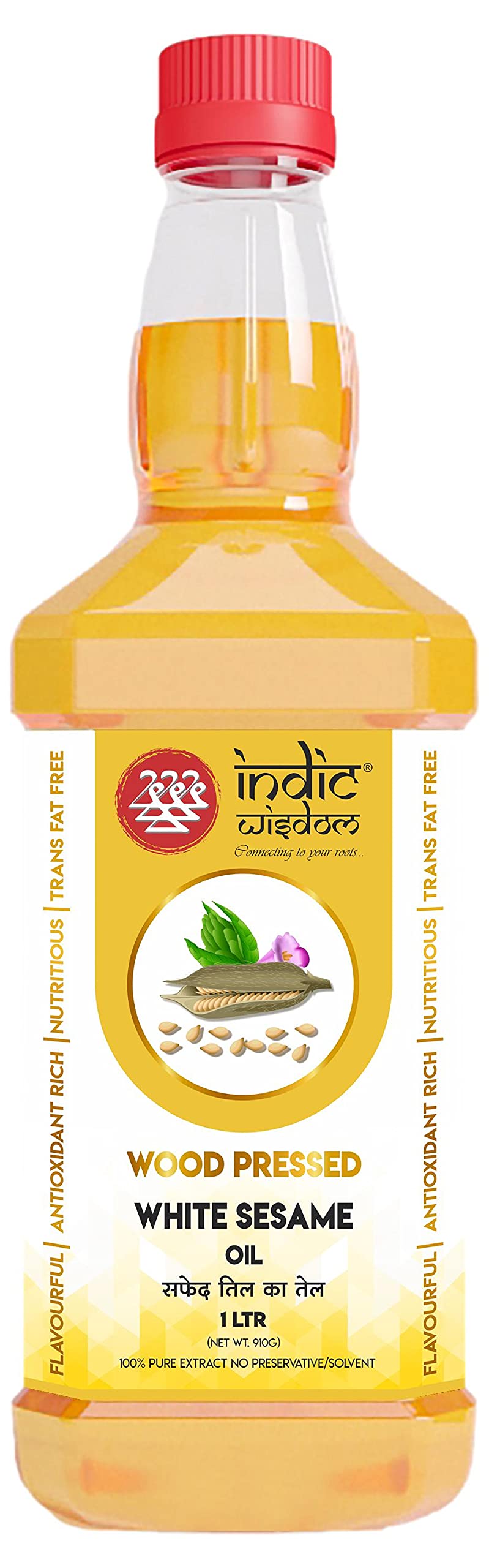 IndicWisdom Wood Pressed White Sesame Oil 1 Ltr Cold Pressed White Sesame Oil - Extracted on Wooden Churner
