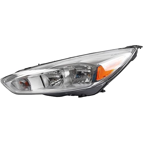 Dasbecan Halogen Headlight Assembly Compatible With Ford Focus 3rd Gen 2015-2018 w/o LED DRL Left Driver Side Chrome Headlamp Replaces# F1EZ13008GT FO2502339
