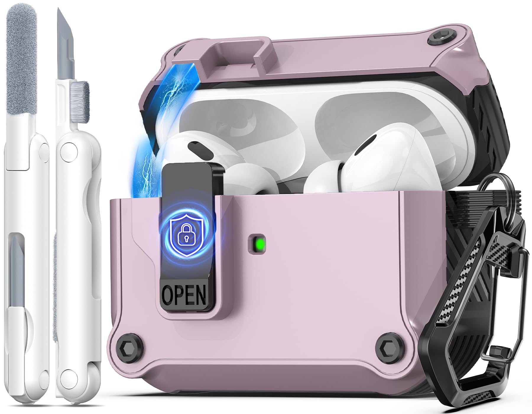 R-fun Compatible con AirPods Pro 2 Gen (Cubierta Auto emergente) con Kit de Limpieza, para Airpods Pro 2/1 Gen (2023/2022/2019), para Estuche Airpods Pro (USB-C/Lightning),Morado