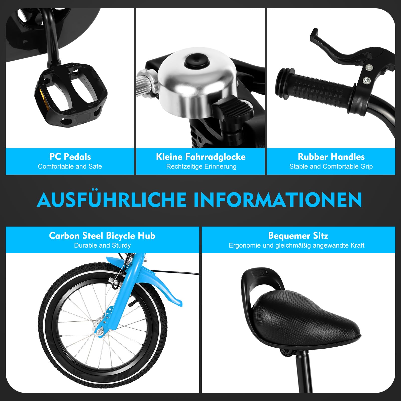 14 Zoll Kinderfahrrad für ab 3-7 Jahre Jungen & Mädchen, Upgraded Kinder Fahrrad mit Stützrädern, Fahrrad für Kinder, HöHenverstellbar Kinderfahrräder für Schulung Outdoor Reiten