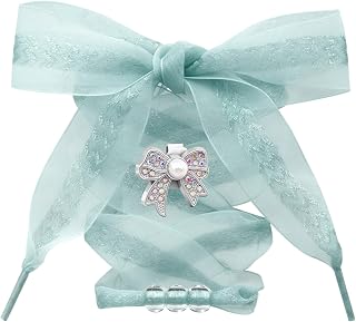Sheer Organza Shoe Laces: Snow Yarn Shoelaces with Charms 1 Pair | 2.5CM Wide, Fancy Sneakers Shoestrings, for Girls&Women