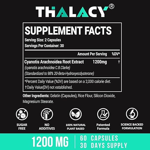 Vista 2 de 1200MG Beta Ecdysterone Supplement, 98% Pureza Máxima Ecdysterone Suplementos para masa muscular magra, rendimiento atlético y fuerza, 120 cápsulas