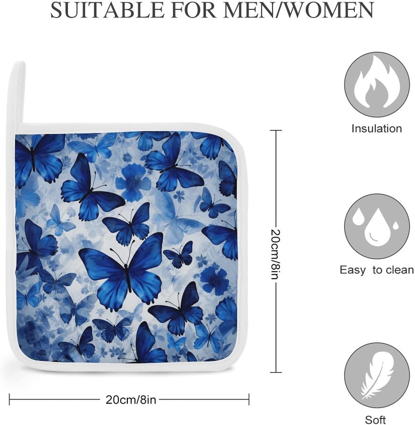 Blue Butterflies Polyester Heat Resistant Pot Pad Non Slip Anti Scald Hot Dish Mat Reusable Table Protector for Kitchen Hot Pot Mat Wear Resistant Heat Proof Table Pad for Countertop Dining Room