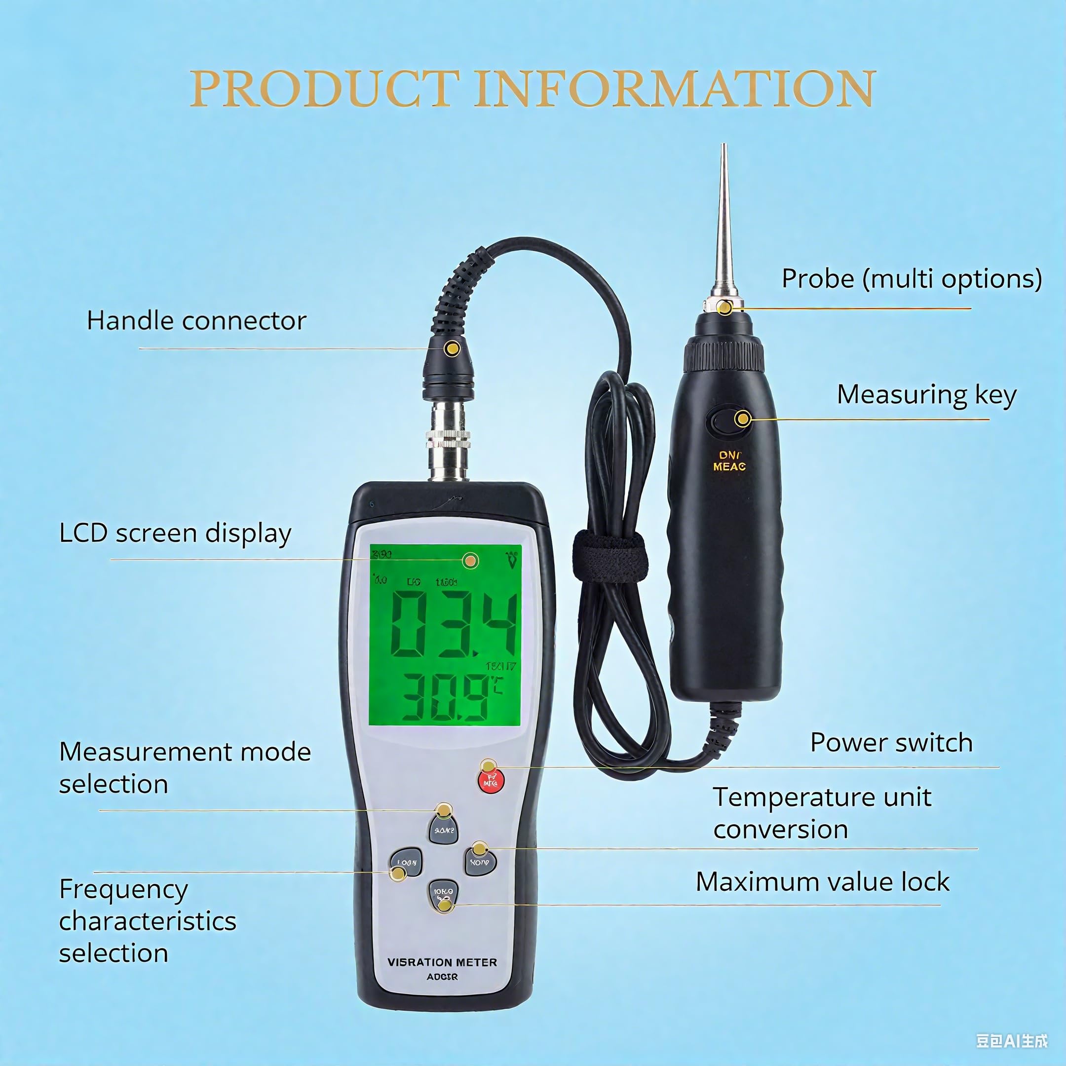 Analizzatore di vibrazioni Tester, tester di vibrazione LCD AS63B Tester di vibrazioni per analizzatore di vibrometro