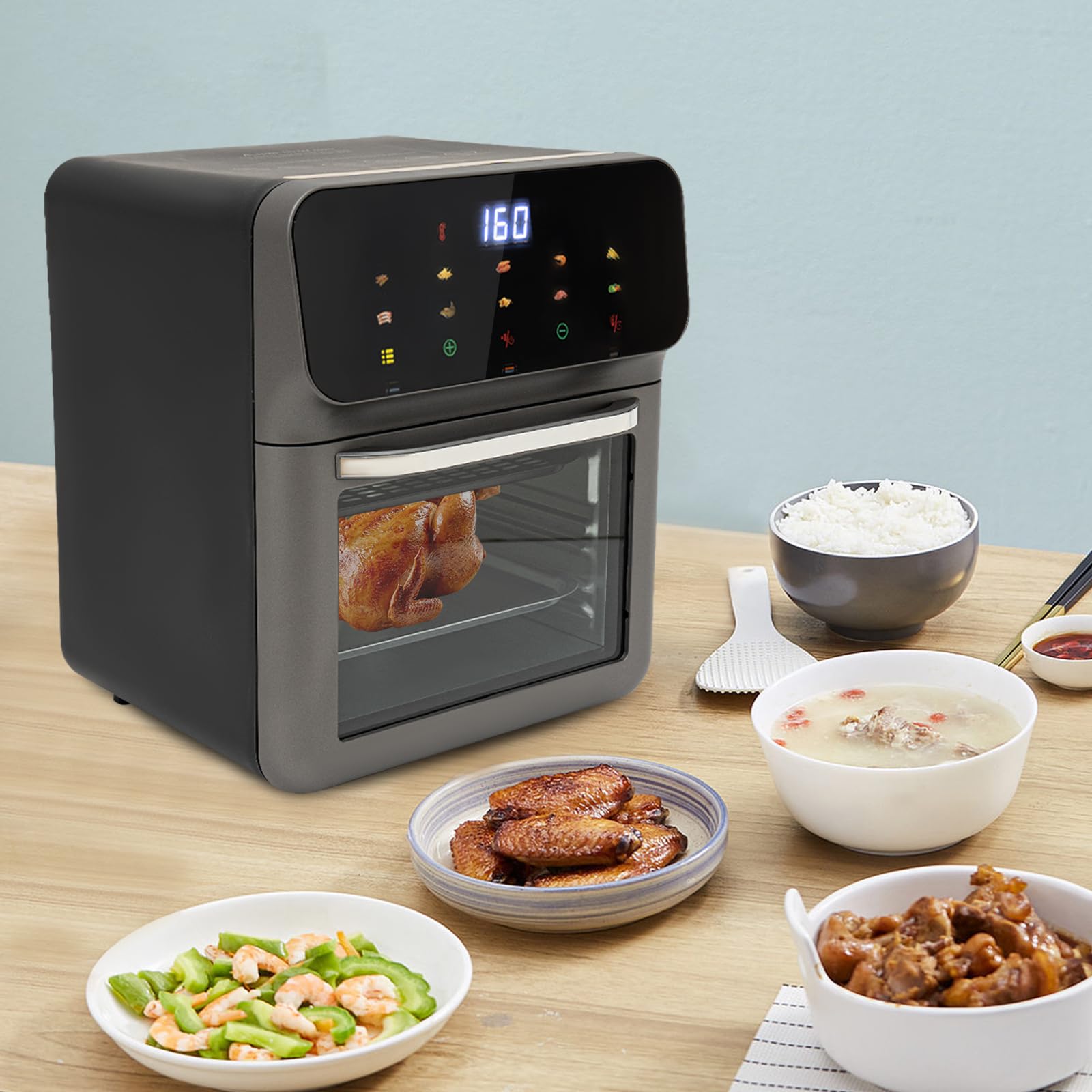 Mini piekarnik 13 l, mały piekarnik stołowy, mały piekarnik elektryczny, czarny, ekran dotykowy, blat stołu, kontrola temperatury, piekarnia, grillowanie, rodzina