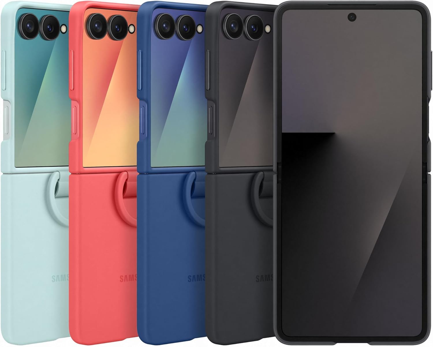 Samsung EF-PF766 Silicone Ring Case for Galaxy Z Flip7, Smartphone Cover, Mobile Phone Case with Ring Holder, Silicone, Protective Case, Shockproof, Thin and Grippy, Black