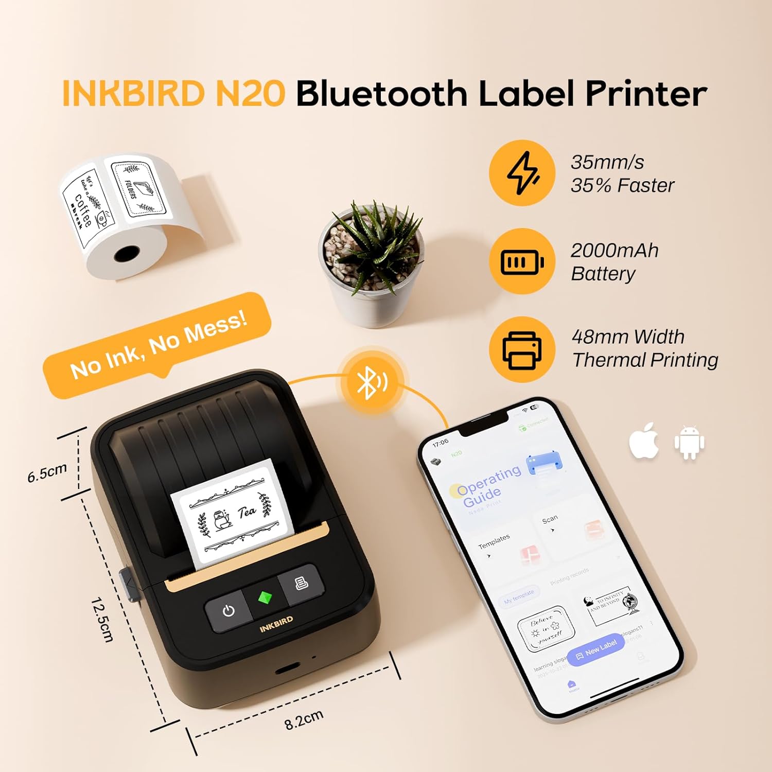 Inkbird Label Maker Machine with Tape, N20 Bluetooth Label Makers, Portable Thermal Label Printer Easy to Use for Office Barcode Address School Home