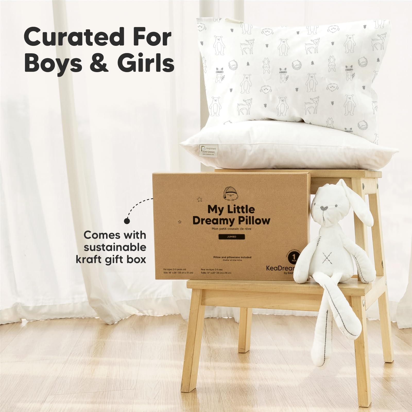 KeaBabies Cuscino per Bambini Piccoli con Federa, Jumbo - Morbidi Cuscini per Dormire in Cotone Organico - Lavabili in Lavatrice - Bambini Piccoli, Figli, Ragazzo, Ragazza (Soft White)