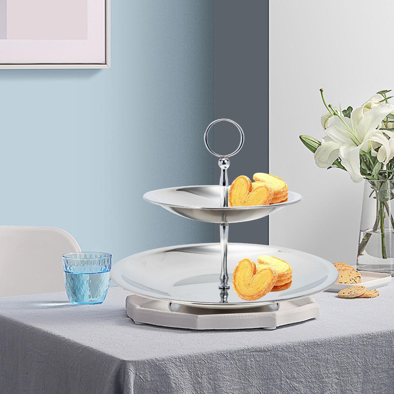 GALPADA Bandeja para Servir Frutas de Acero Inoxidable de 3 Niveles, Desmontable y Escalonada, Adecuado para Postres en Casa u Oficina