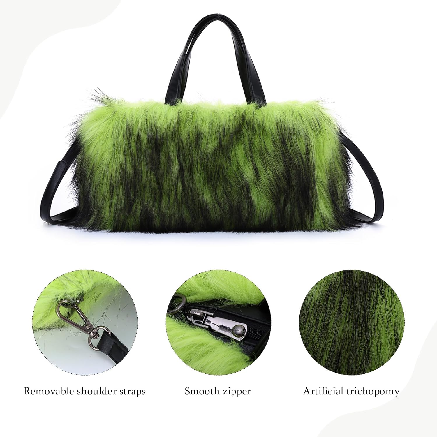 GOKTOW Faux Fur Purse Handbag for Women Y2K Winter Lightweight Tote Bag with Zipper Pocket