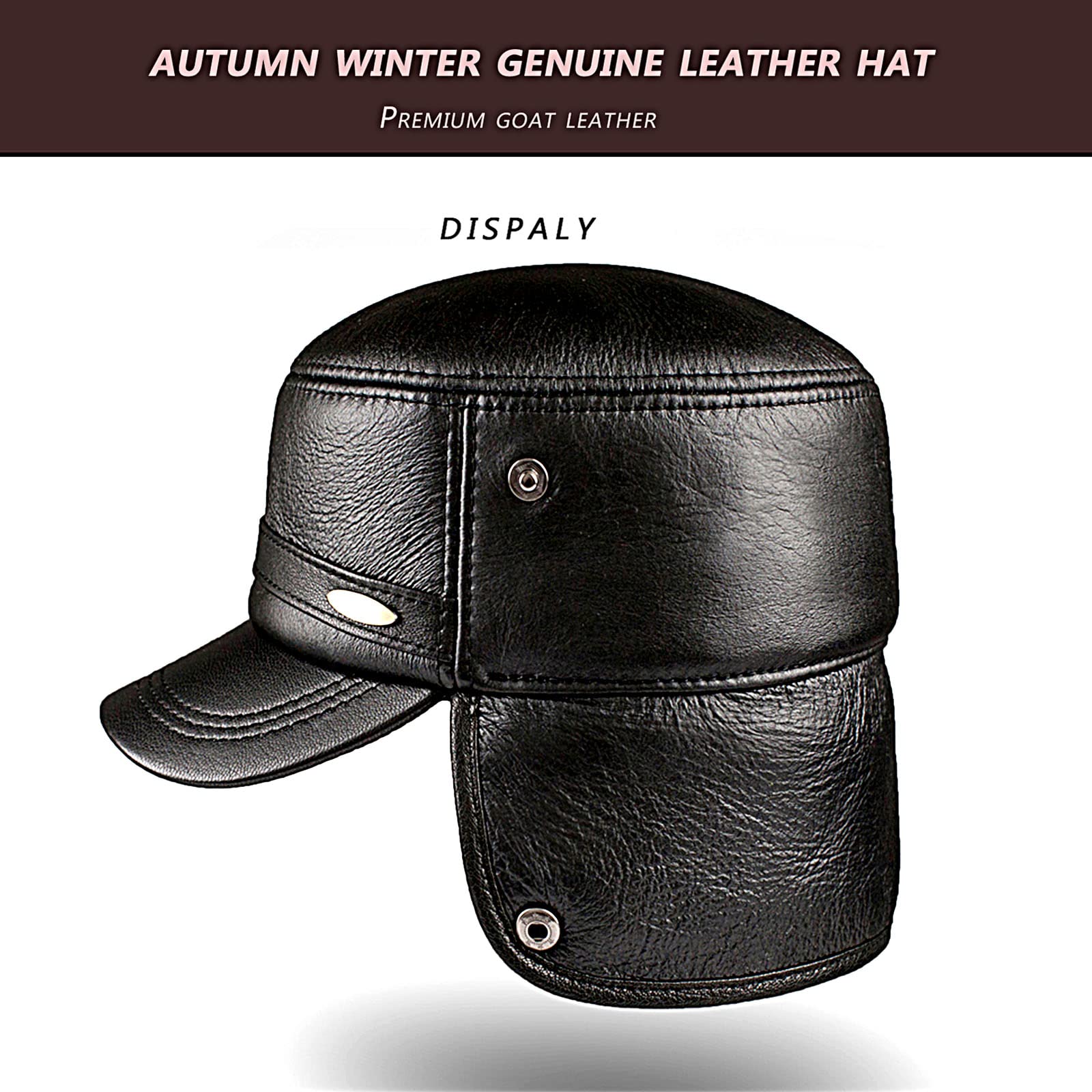 Czapki zimowe dla mężczyzn, czapka trapera ciepłe zimowe skórzane czapki czapka myśliwska z nausznikami, prezent dla taty chłopaka Unisex,Black,L(55~56cm)