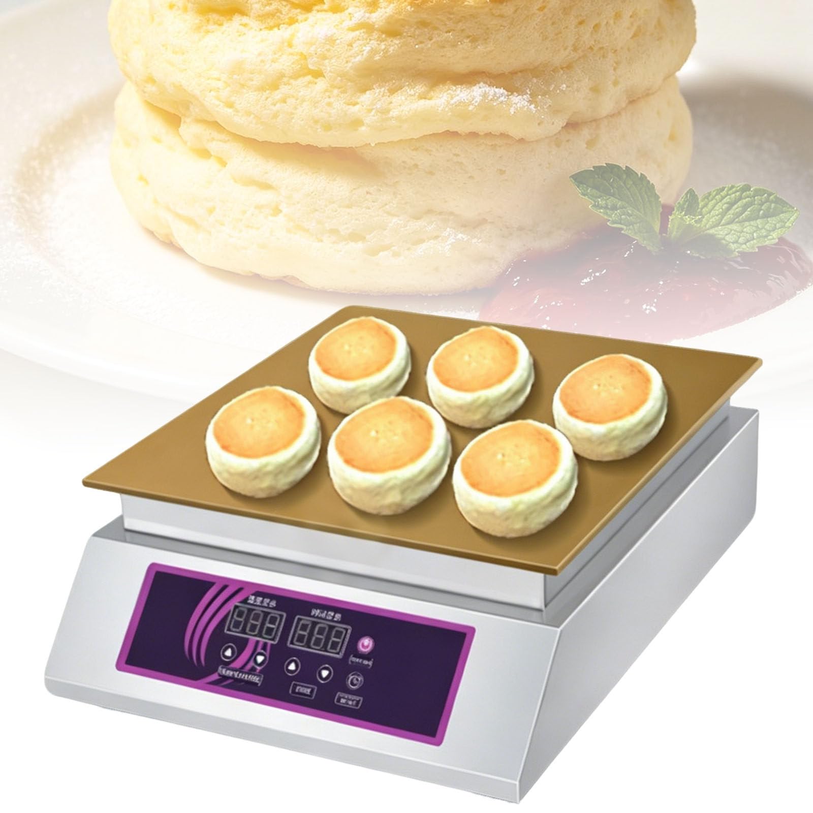 Ymnogjie Commercial Waffle Maker 1300W,Non Stick Souffle Machine,Stainless Dorayaki Baker Pancake Maker,Independent Temp and Time Control for Bakery,Snack Bar SingleHead