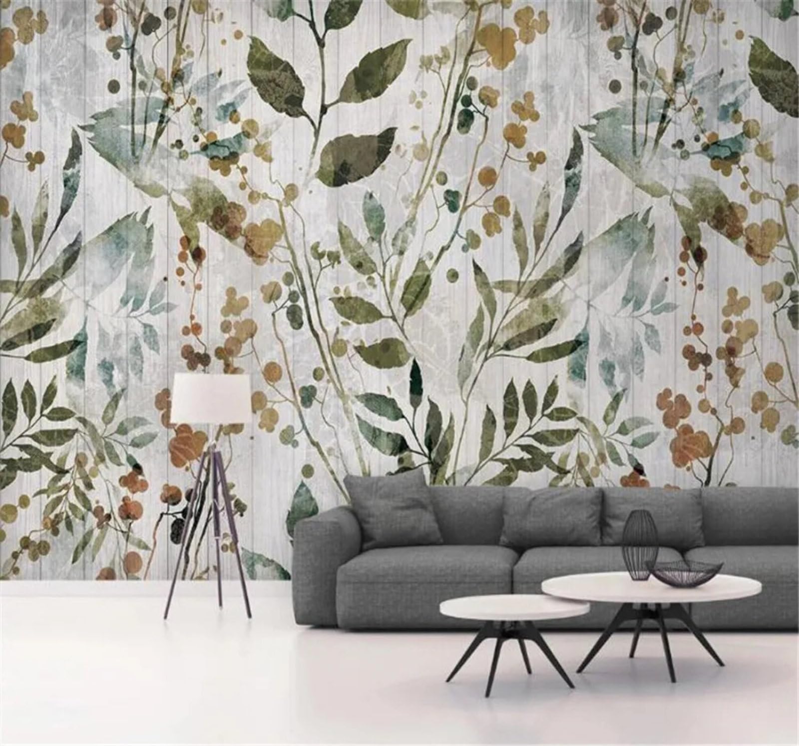 Tzxztt Vintage Woodgrain Hand Painted Leaves Art Modern 3D Wallpaper Premium Textured Silk Neutral Tones Material Ideal for Living Room Bedroom-400cm×280cm