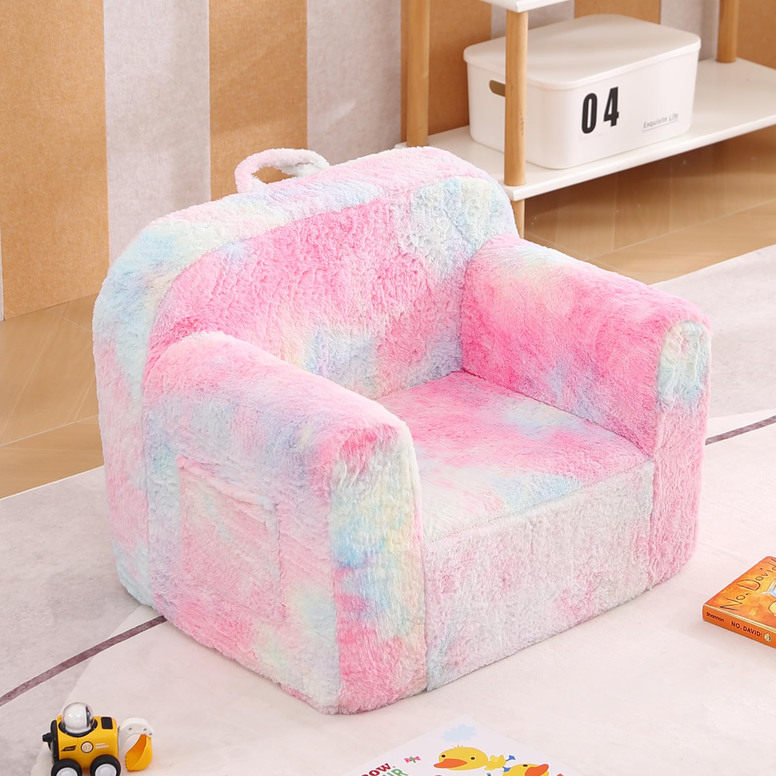 Tiita Kids Sofa, Chirldren Couch with Carrying Handle & Side Pockets, Kids Foam Chair, Toddler Armrest Chair,Kids Read Sofa for Girl Or Boy, Colorful