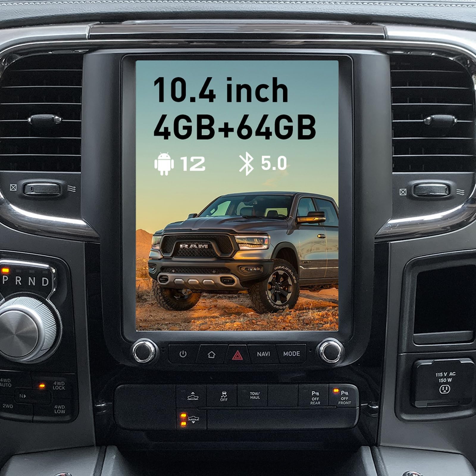 PVG for Dodge Ram 1500 2500 3500 2013-2018 【Only for Auto A/C】 Car Radio10.4 Inch T Style Stereo Android 12 GPS Navigation Wireless Carplay 5G-WiFi 4G+64G Bluetooth 5.0 DSP AUX/Fiber Optic Out