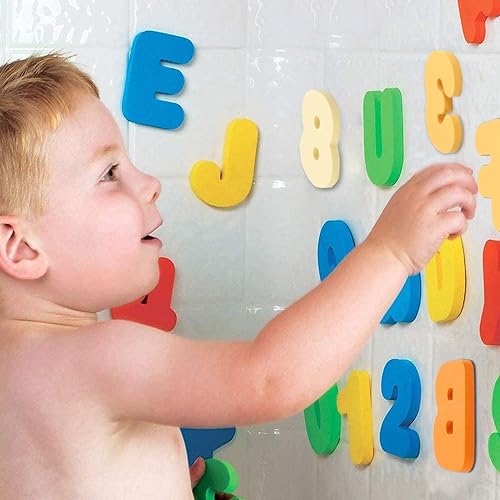 Miniatura 2 de Organizador de juguetes de baño + 36 letras y números ABC de espuma suave 123 letras y números del alfabeto de baño para aprendizaje temprano de