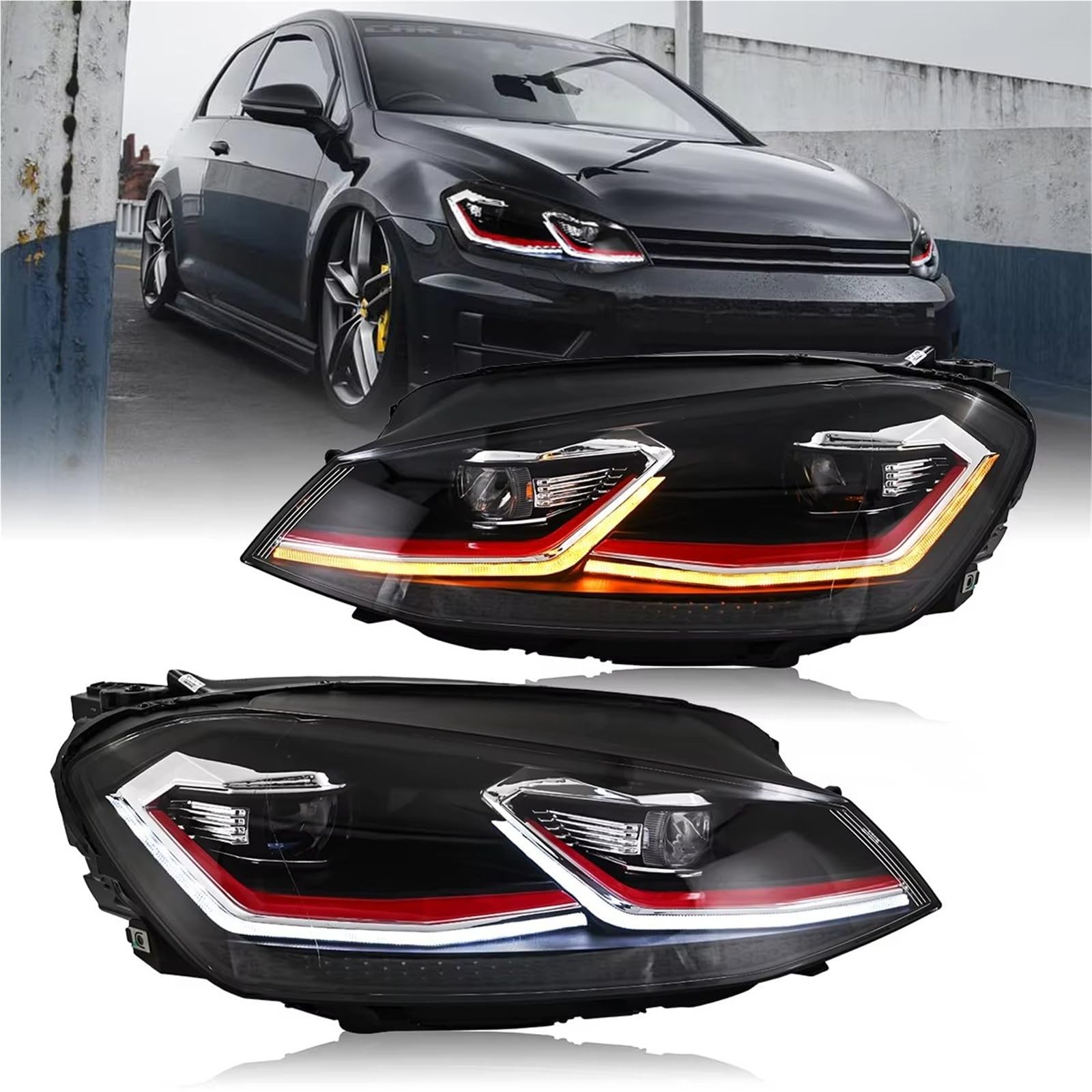 Faro Anteriore Gruppo Faro Dell'auto Per Golf 7 7.5 Per MK7 2012 2013 2014 2015 2016 2017 2018 2019 2020 Set Di Fari(Red Eyeshadow,7 2012-2017)