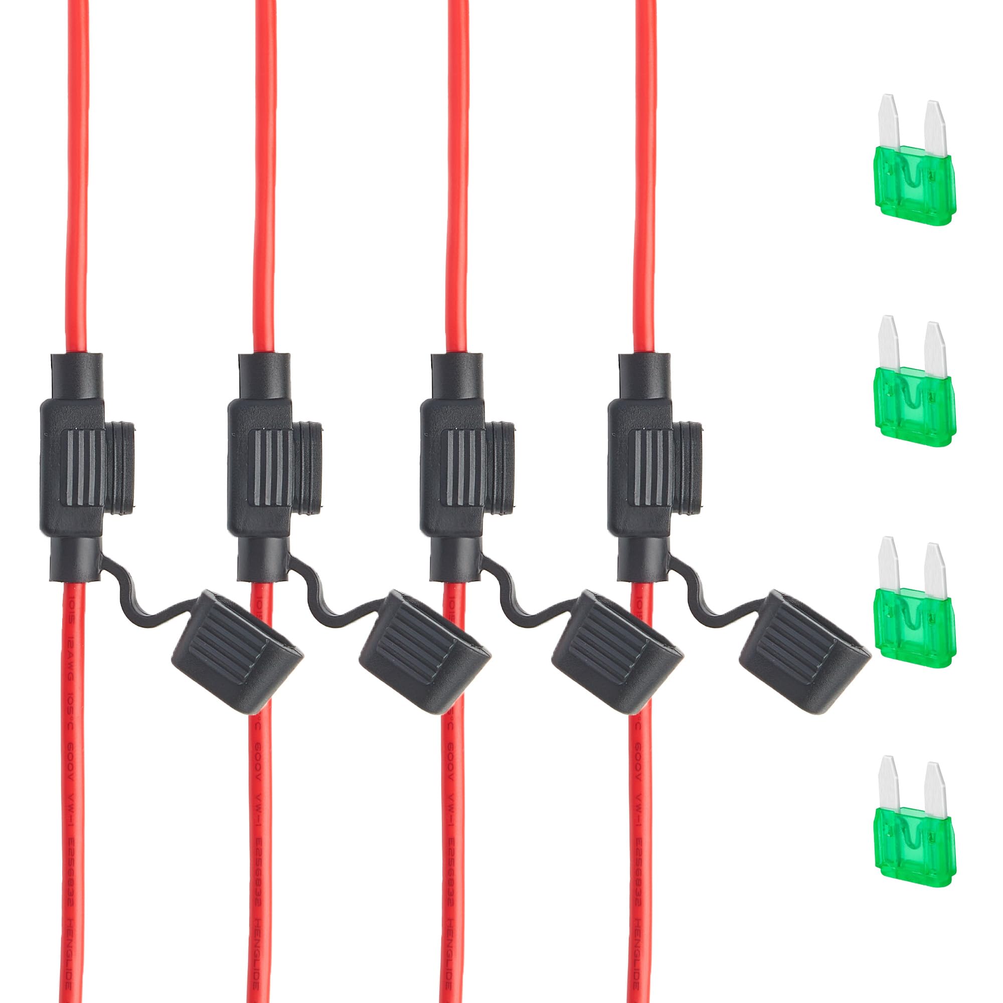 RED WOLF 30A ATM Inline Fuse Holder with Heavy-Duty Waterproof Cable Lead - 4PCS Standard Blade Auto