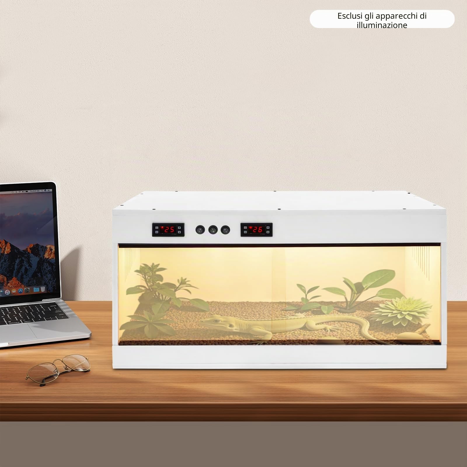 Terrario per Rettili in PVC con Scatola di Allevamento Intelligente con Termostato Due Zone di Temperatura Indipendenti, Scatola per Alimentazione dei Rettili, Display LCD per Gecko, Camaleonte