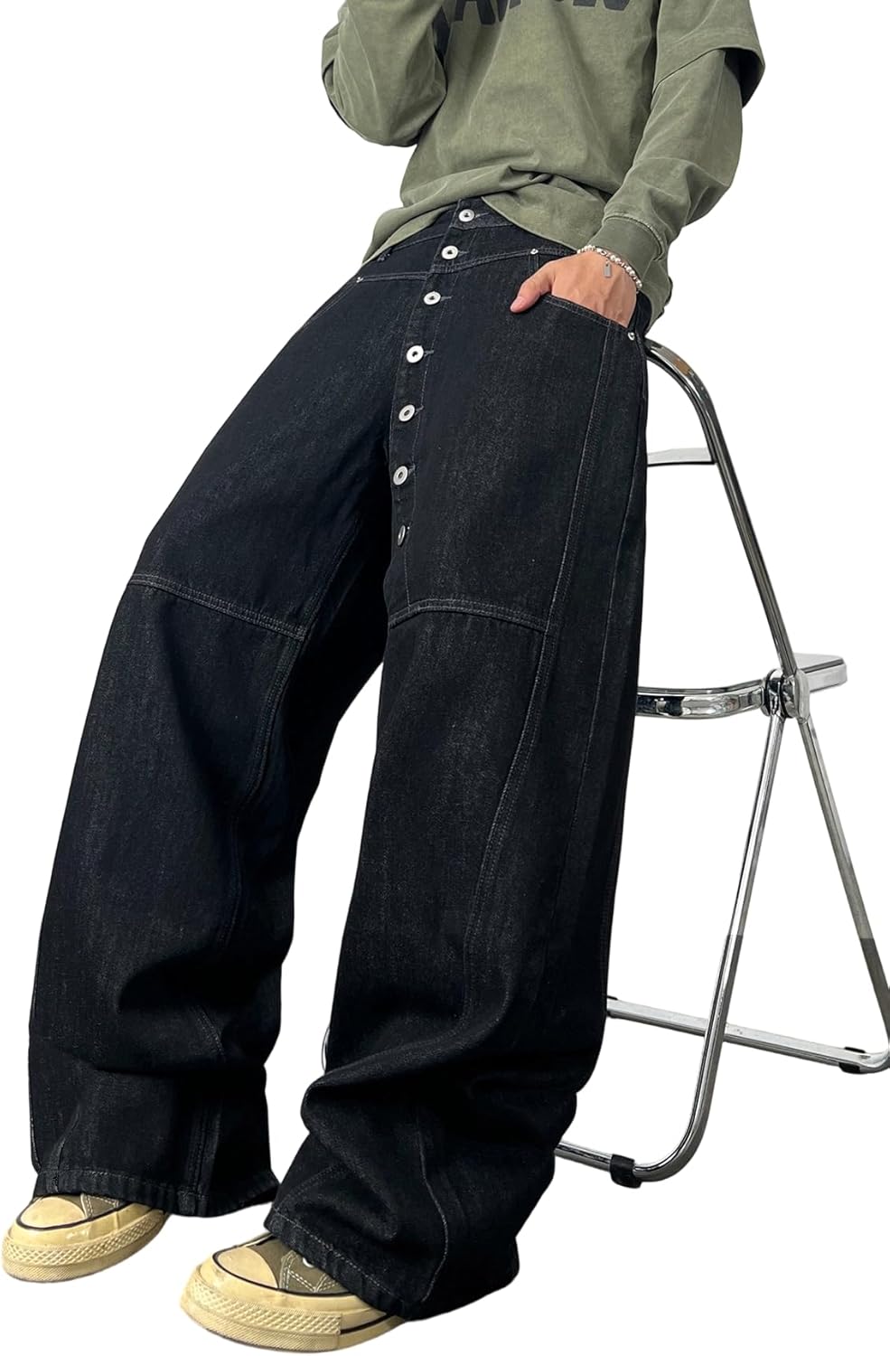 Mens Streetwear Hip Hop Baggy Jeans Wide Leg Skater Denim Pants Loose Long Trousers