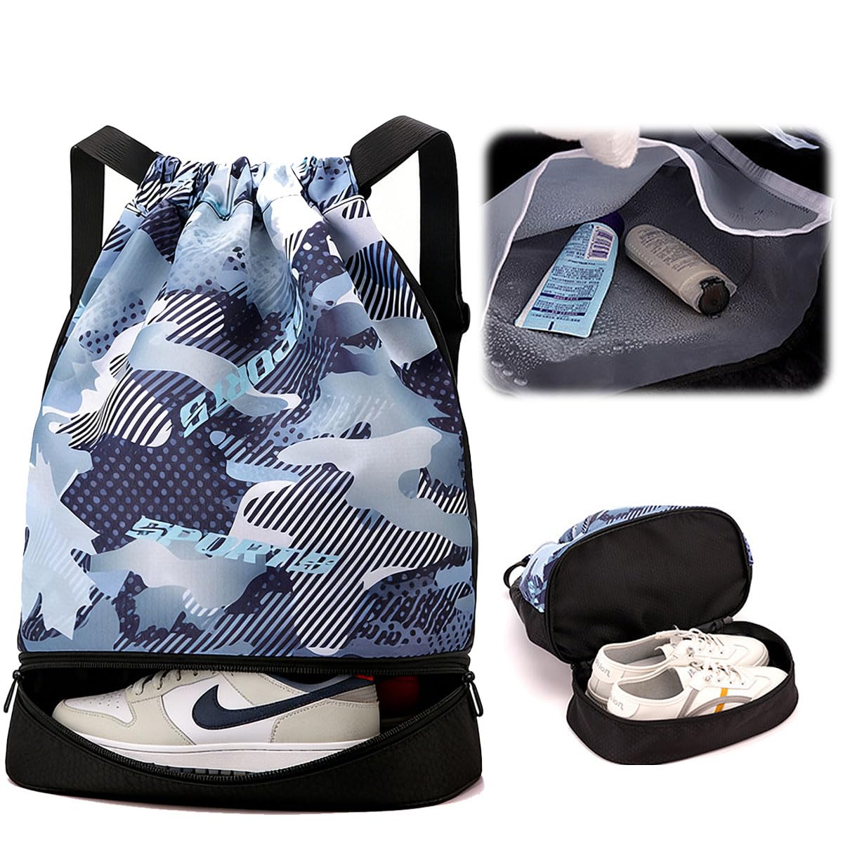Turnbeutel Sportbeutel Junge Mit Schuhfach - Wasserdicht Kordelzug Rucksack 40x38x18cm Für Sport, Fußball, Strand, Schwimmen Damen Herren