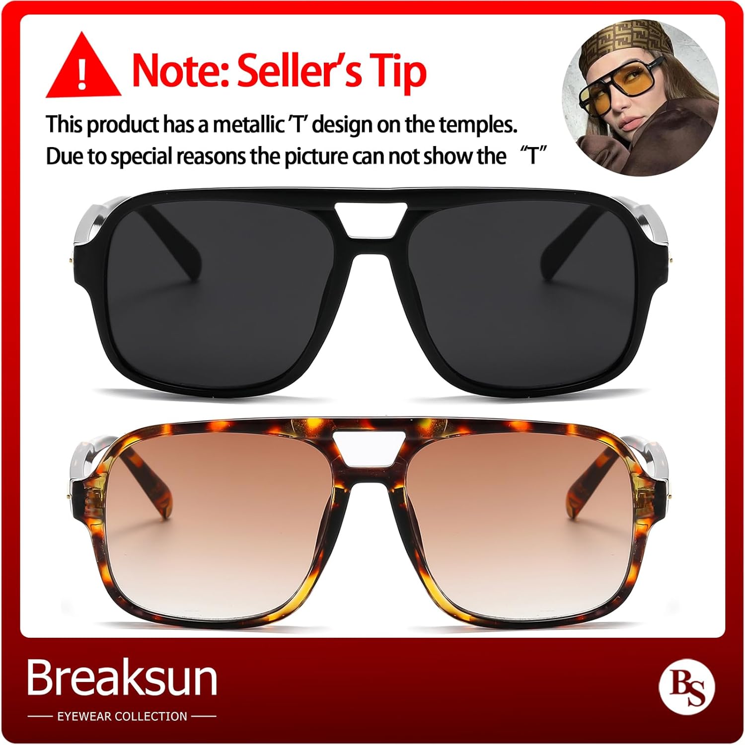 Retro Aviator Sunglasses for Women Men Trendy Classic 70s Square Aviator Sun Glasses Vintage Shades - Image 4