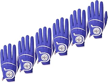 Mens Golf Glove High Grade Leather Six Pack, Left Hand, Right Hand, Red/Blue/Navy Blue/Sky Blue/Coffee/Beige