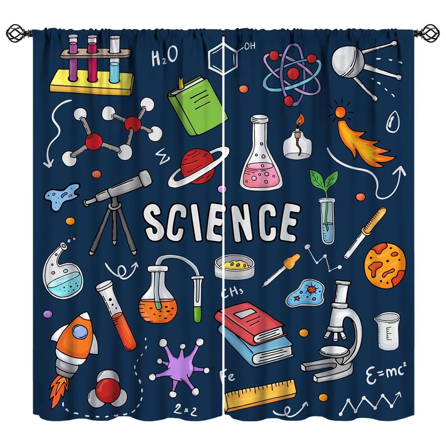JESTRONRY Science Blackout Curtains, Chemistry Science Pharmacy Research Rod Pocket Window Drapes for Kids Girls Boys Bedroom Living Room 52x84in