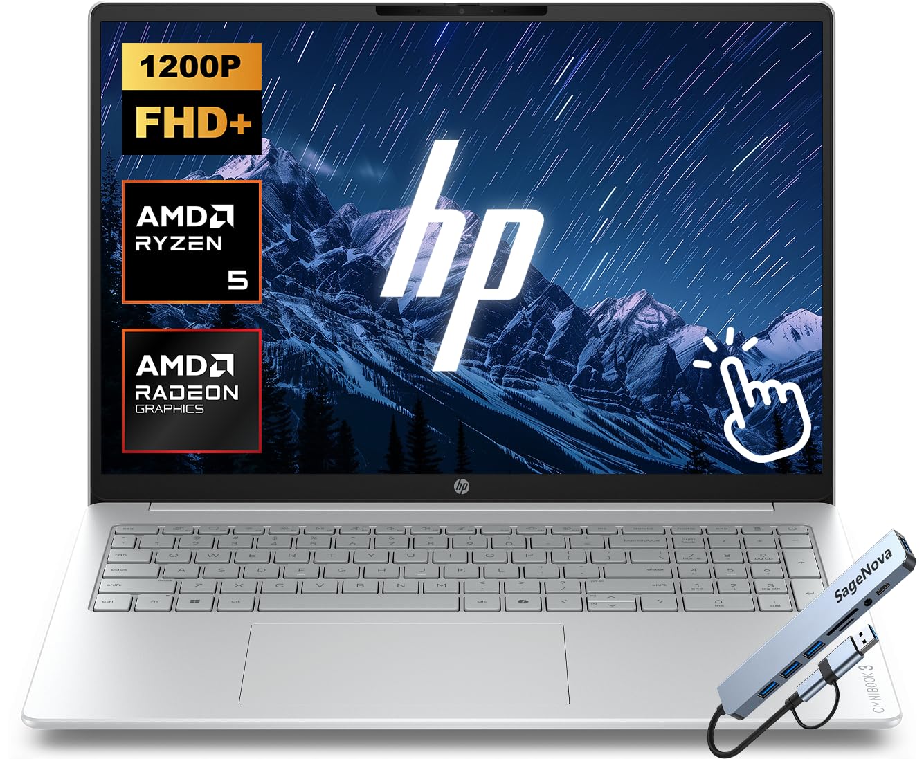 OmniBook 3 16" Touchscreen Laptop, 8GB RAM 512GB SSD, AMD Ryzen 5 Processor, WUXGA 1920 x…