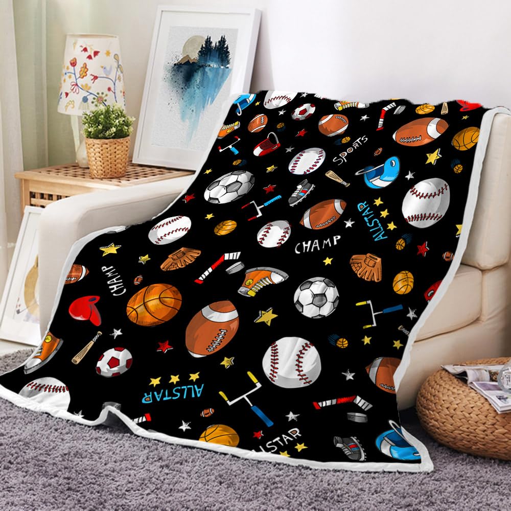 Sports Fan Fleece Throw Blanket for Men, Women & Kids - Basketball, Baseball, Football, Soccer Blanket - Cool Design for Boys, Kids & Children - 60x80