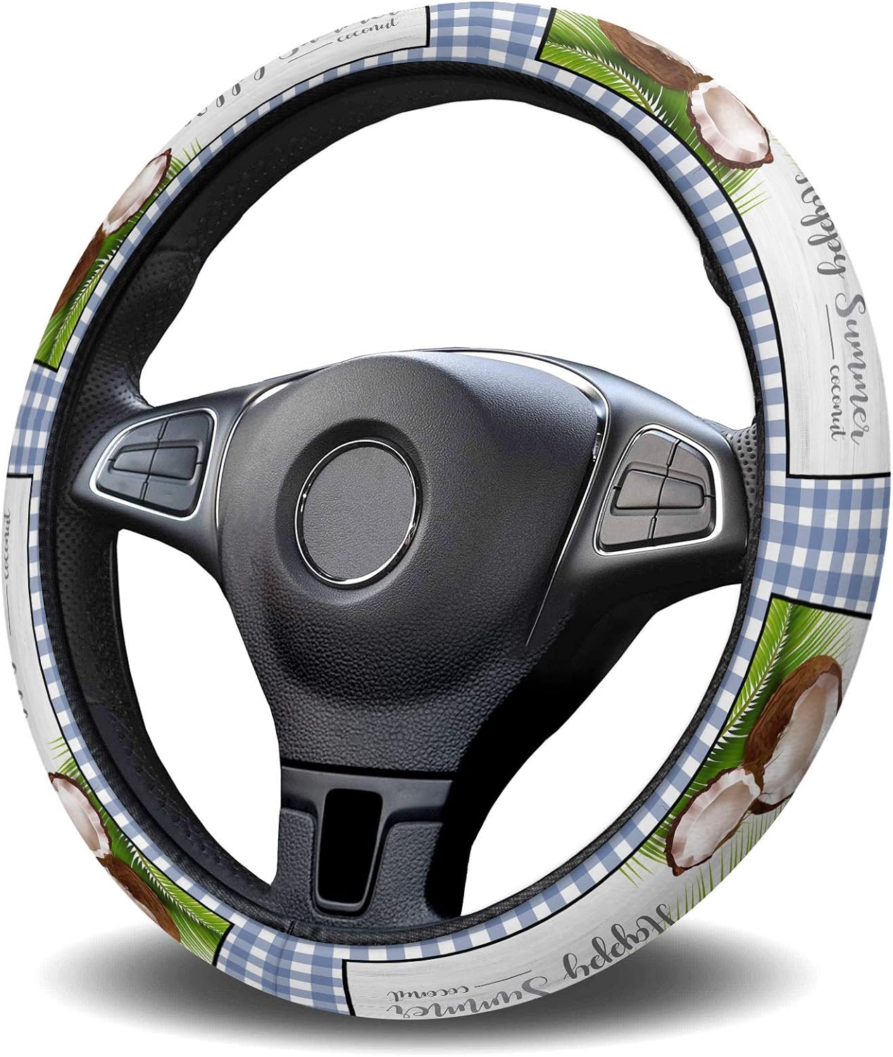 Car Steering Wheel Cover, Summer Coconut Wood Grain Elastic Stretch Sponge Steering Wheels Protective Cover for Vehicles Trucks SUVs Universal