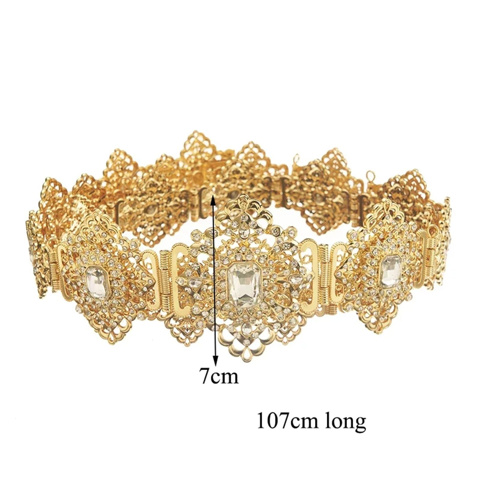 Cinturón de caftán marroquí para mujer, chapado en oro, con diamantes de imitación para boda, cadena de cintura larga