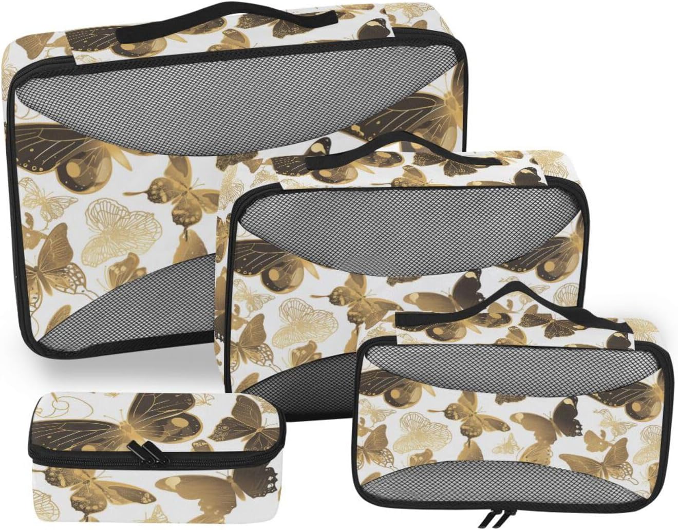Black Gold Butterfly 4 Pcs set organizer bags for Mesh Travel Essentials portable packing cubes